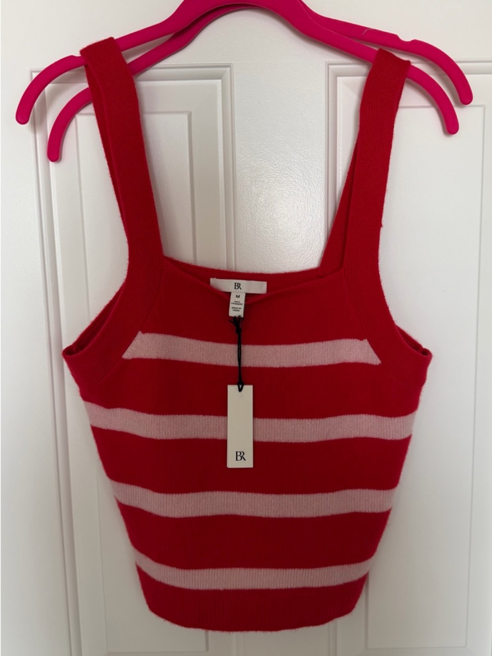 Banana Republic Red and Light Pink Striped Knit Tank Top